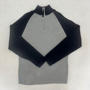 Nautica Jeans Co Mens Size Large Pullover Sweater Gray Black Mock Neck 1/4 Zip‎